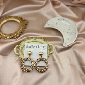 Southern Living Gold-Tone Hoop Earrings with Pearl Accents